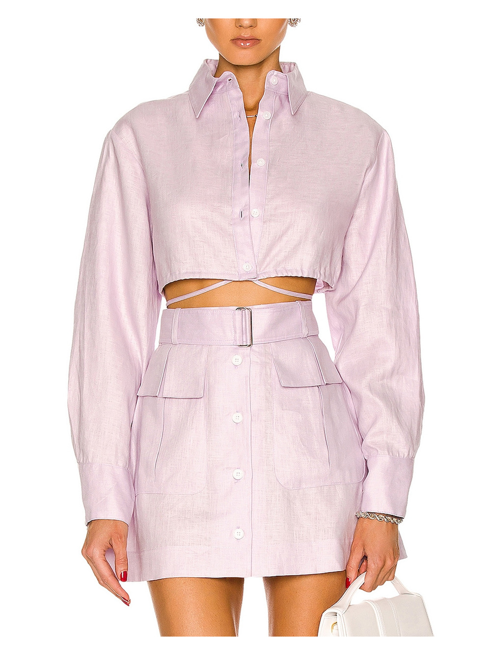 Matthew Bruch Cropped Long Sleeve Lilac Button Down Shirt Size 2